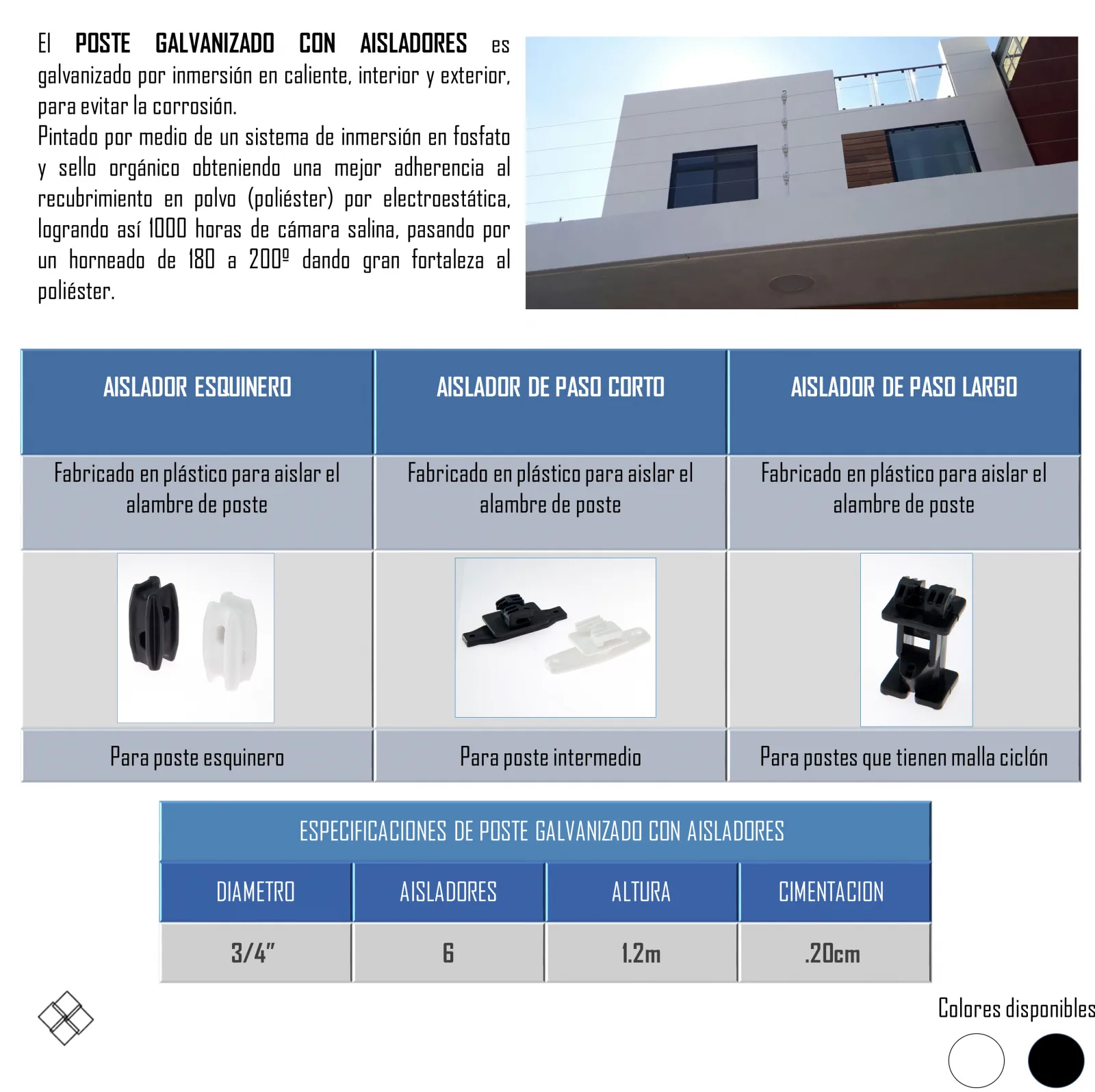 POSTE GALVANIZADO CON AISLADORES